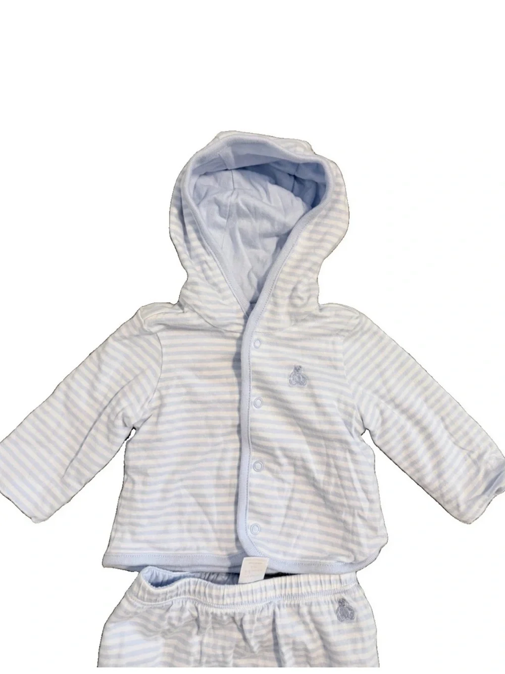GAP Baby 0-3 Month Button Hoodie & Pant Blue Striped Reversible Set, NWOT